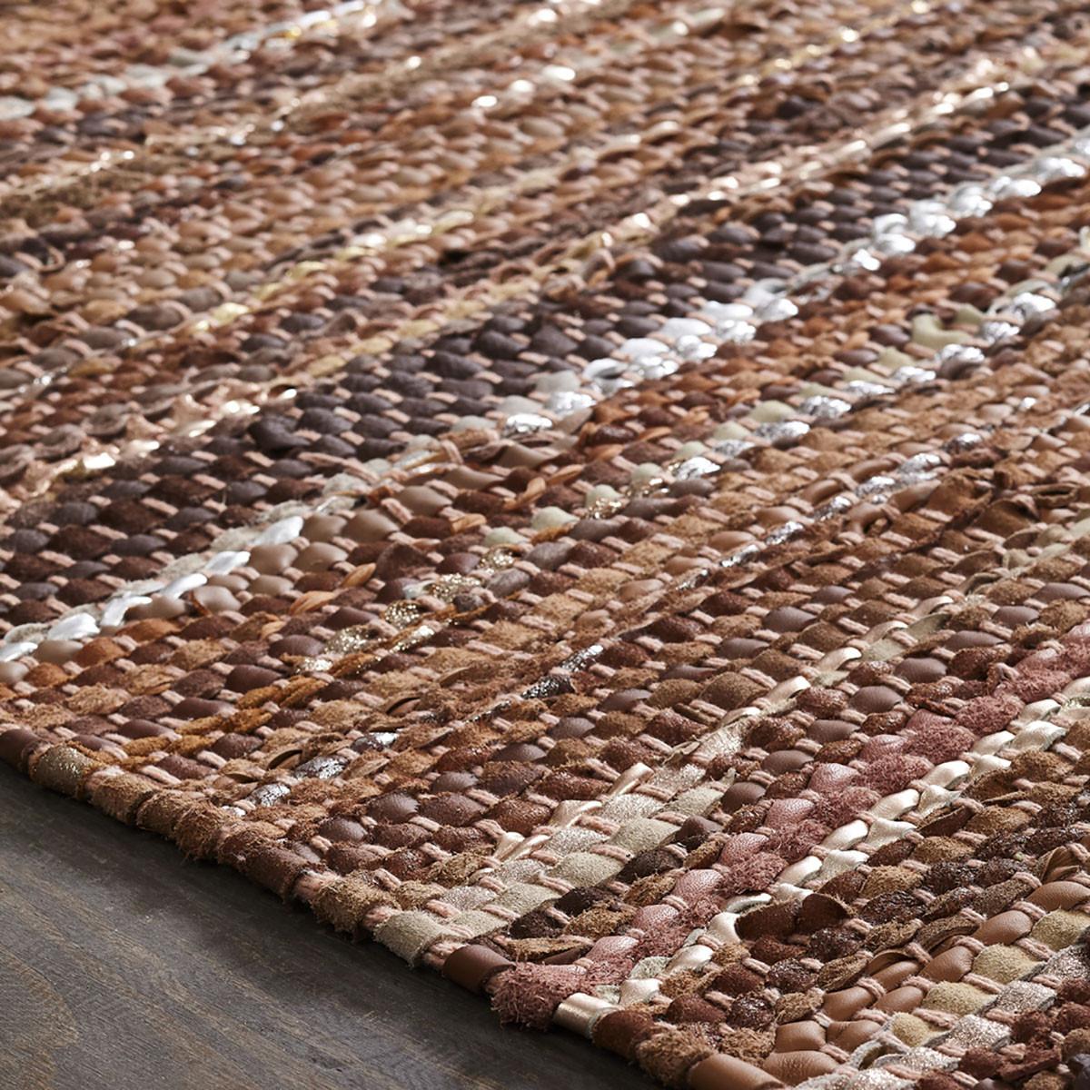 2' X 3' Rustic Earth Brown Striped Handmade Leather Blend Area Rug