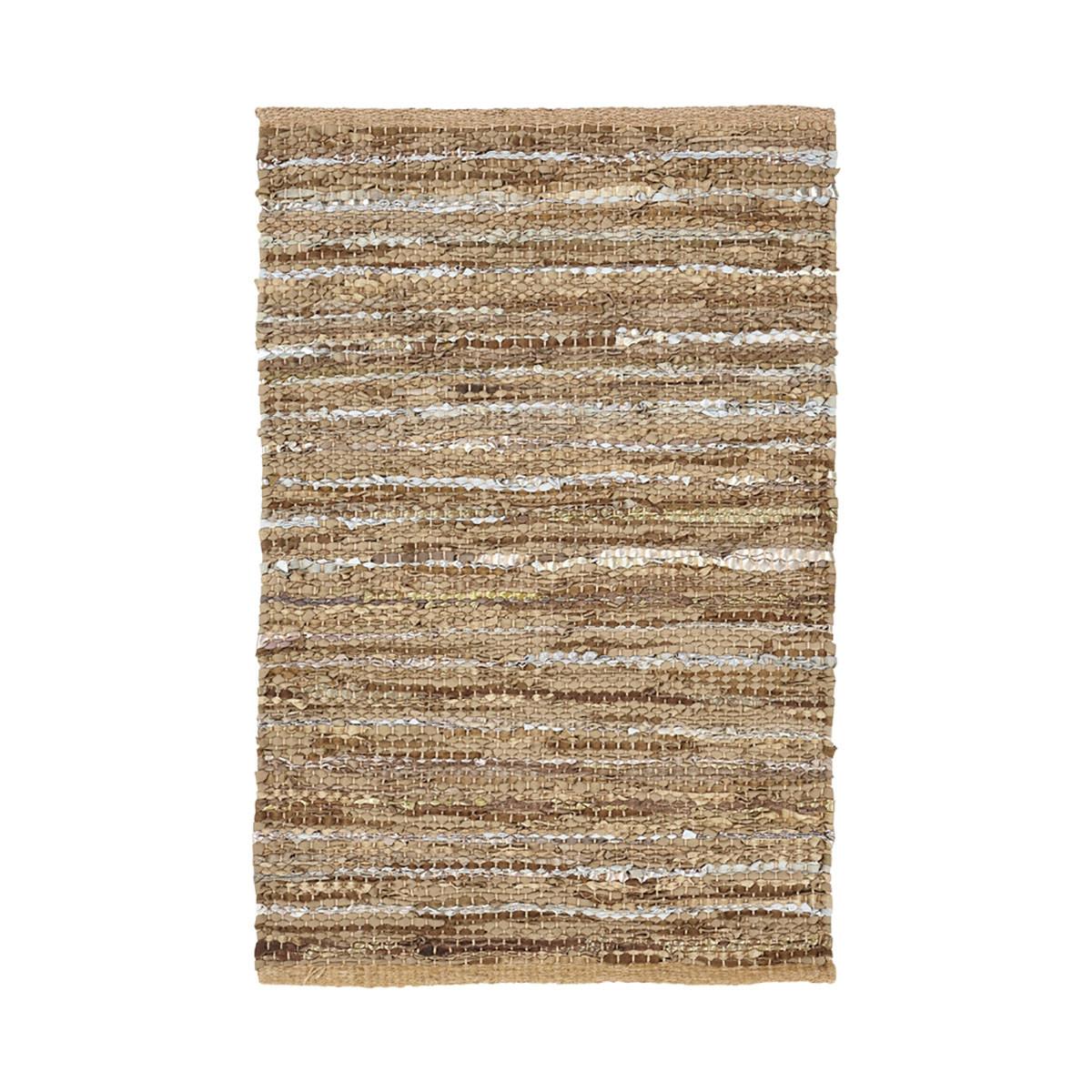 2' X 3' Camel Striped Handmade Leather Area Rug