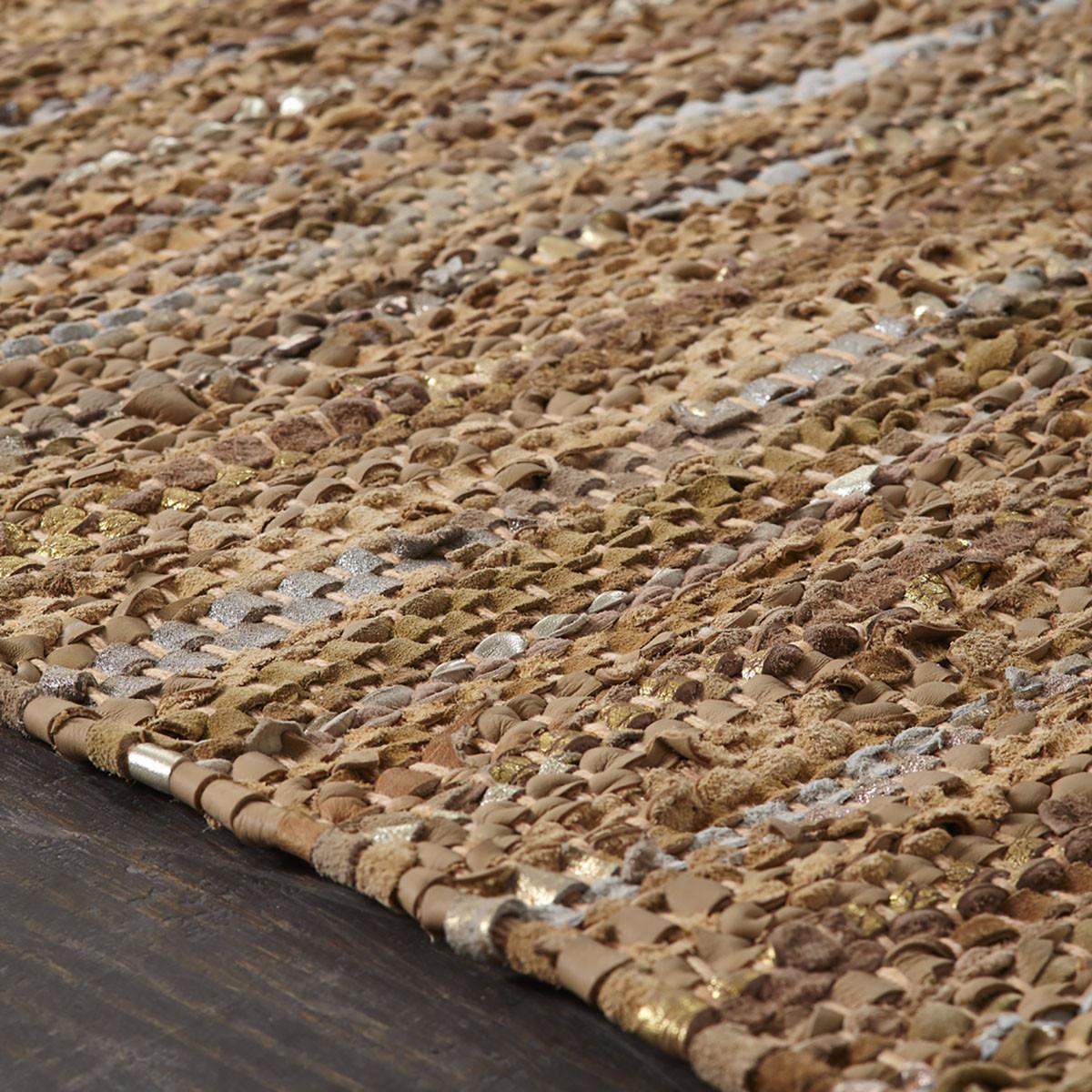 2' X 3' Camel Striped Handmade Leather Area Rug