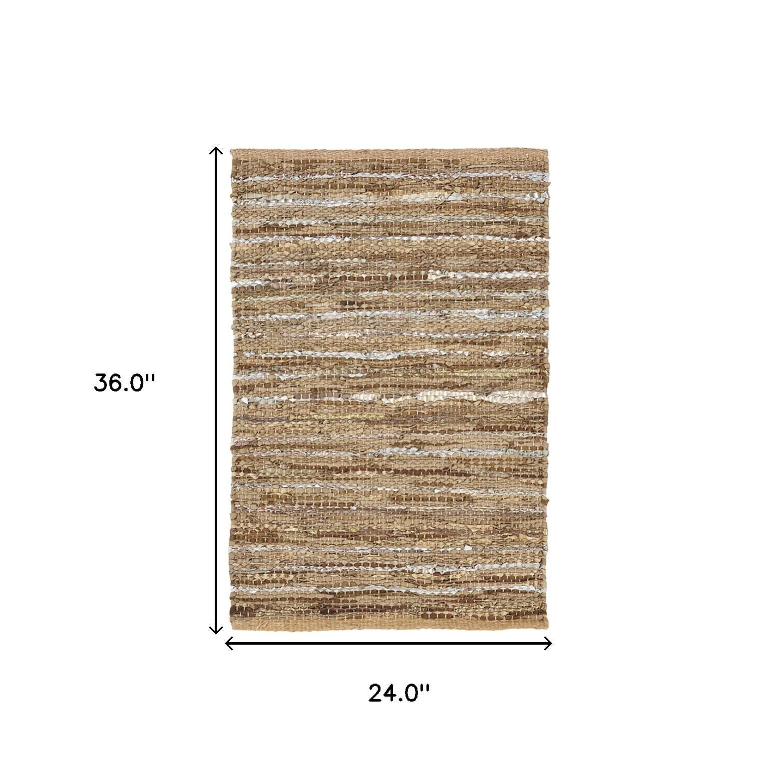 2' X 3' Camel Striped Handmade Leather Area Rug