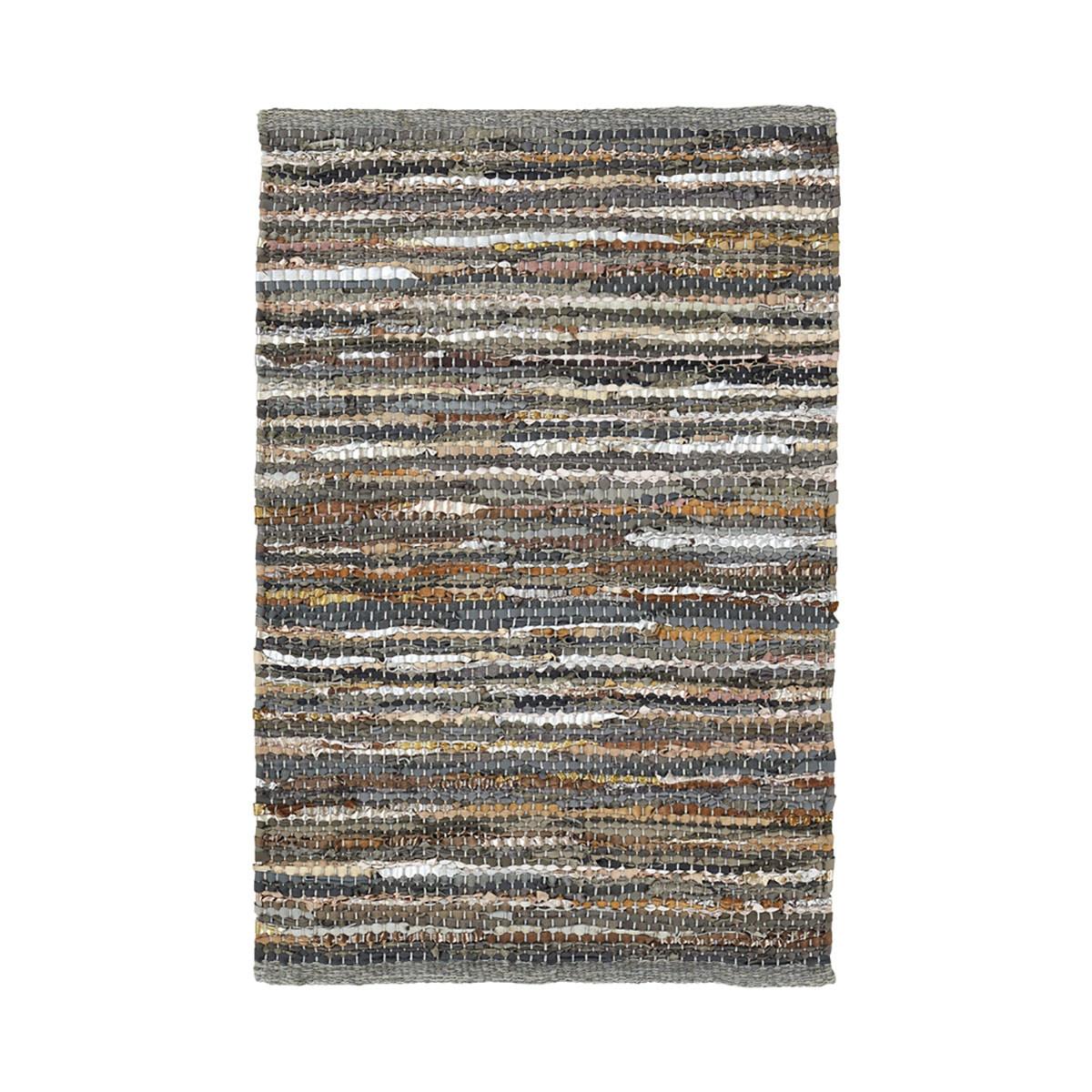 2' X 3' Dusty Grey Striped Handmade Leather Area Rug