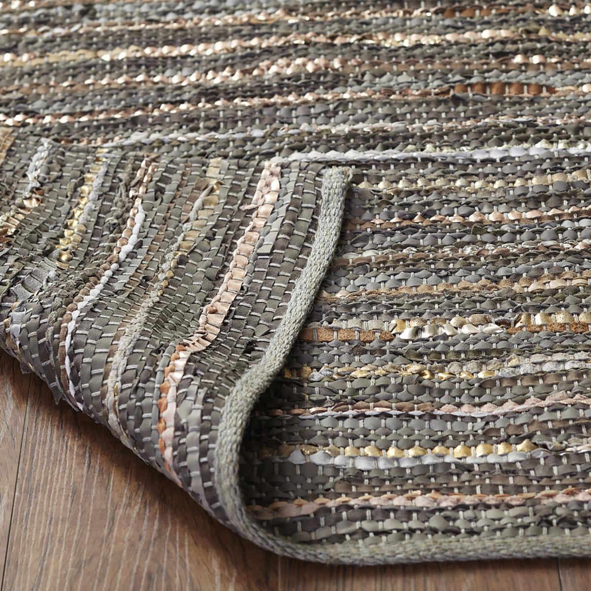 2' X 3' Dusty Grey Striped Handmade Leather Area Rug