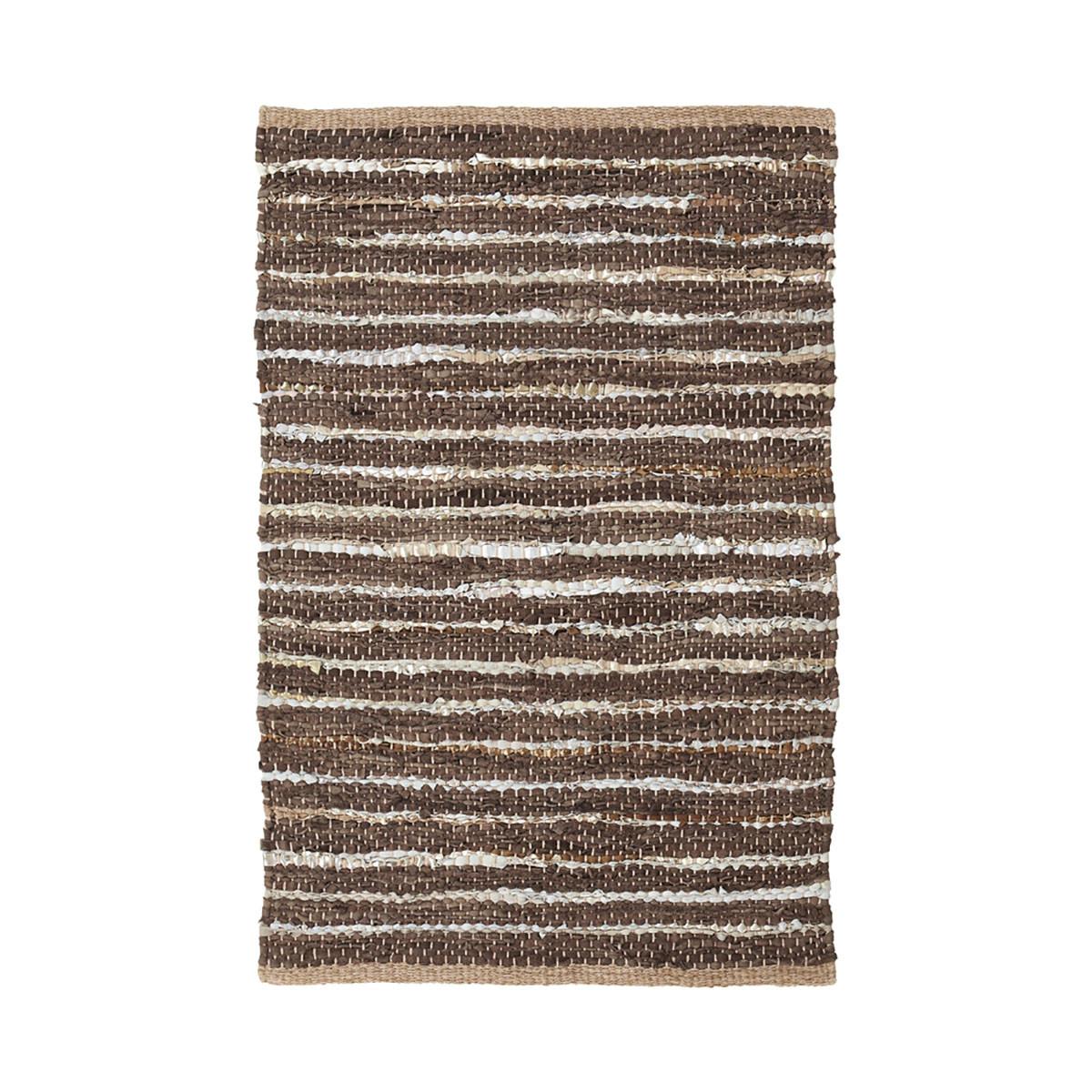 2' X 3' Desert Taupe Striped Handmade Leather Area Rug