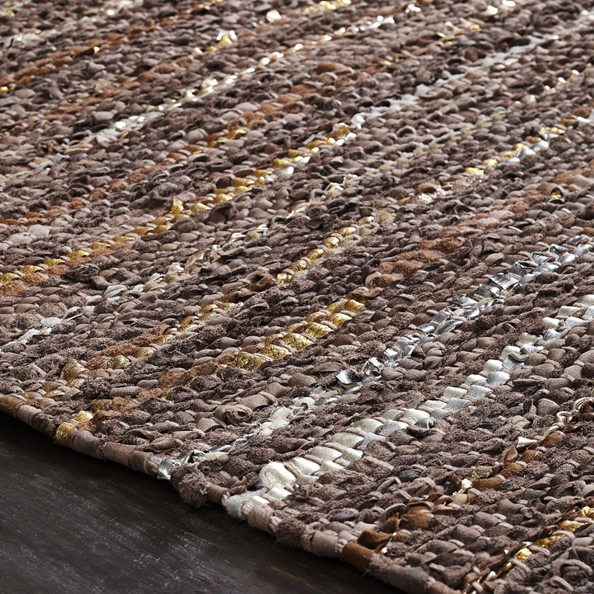 2' X 3' Desert Taupe Striped Handmade Leather Area Rug