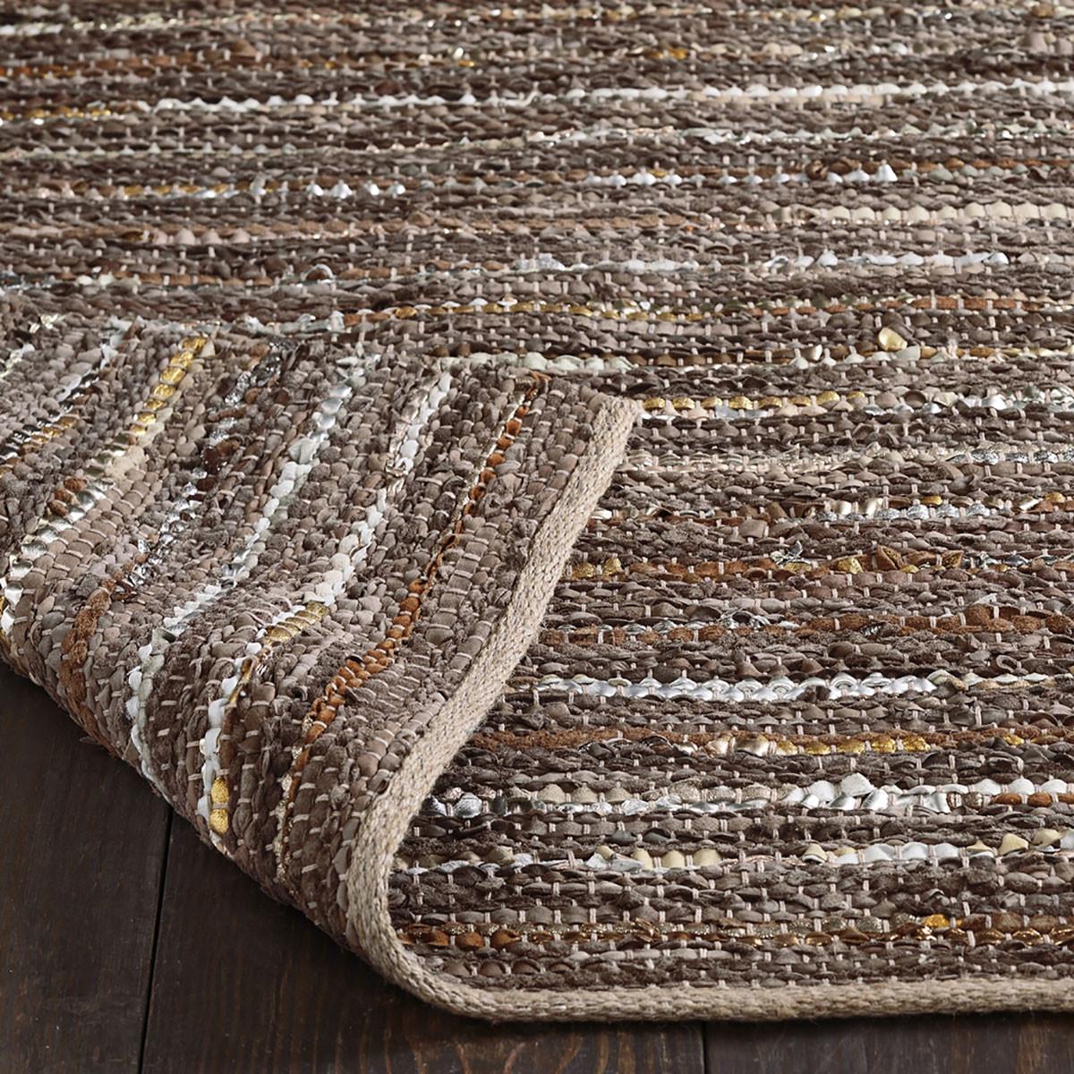 2' X 3' Desert Taupe Striped Handmade Leather Area Rug