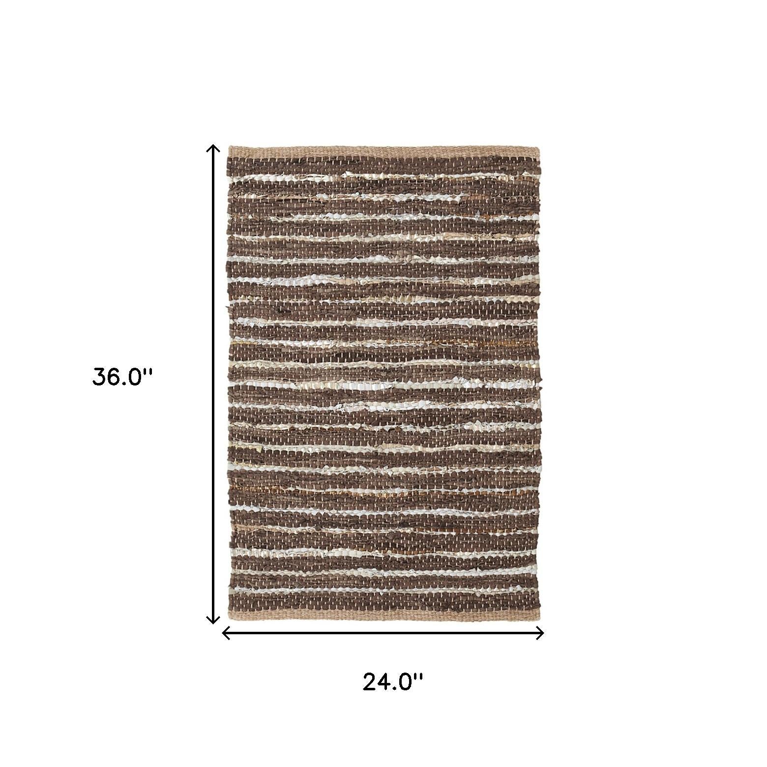 2' X 3' Desert Taupe Striped Handmade Leather Area Rug