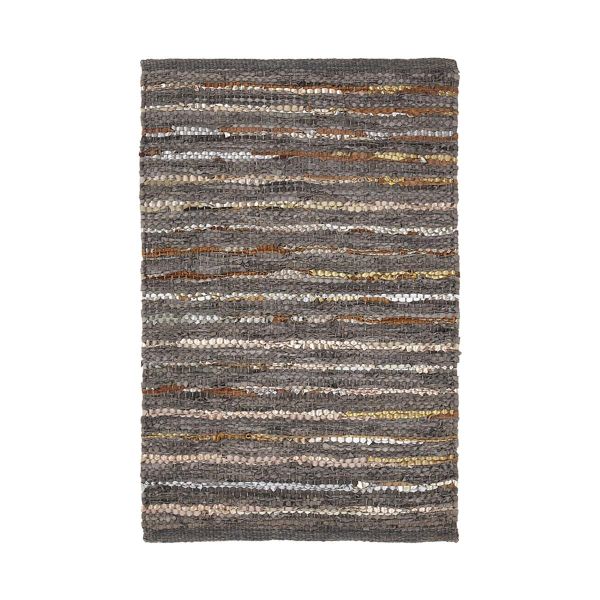 2' X 3' Fossil Striped Handmade Leather Area Rug