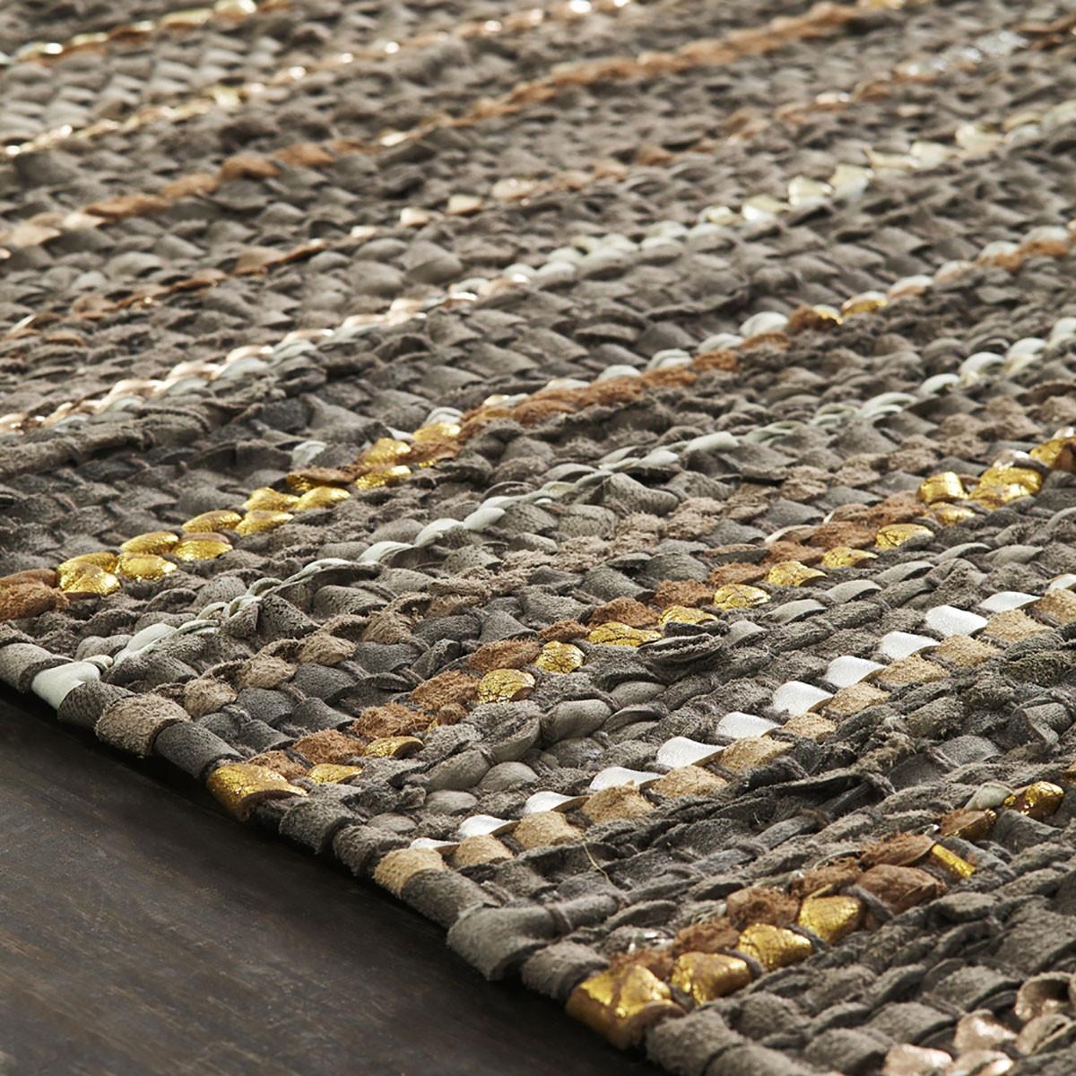 2' X 3' Fossil Striped Handmade Leather Area Rug