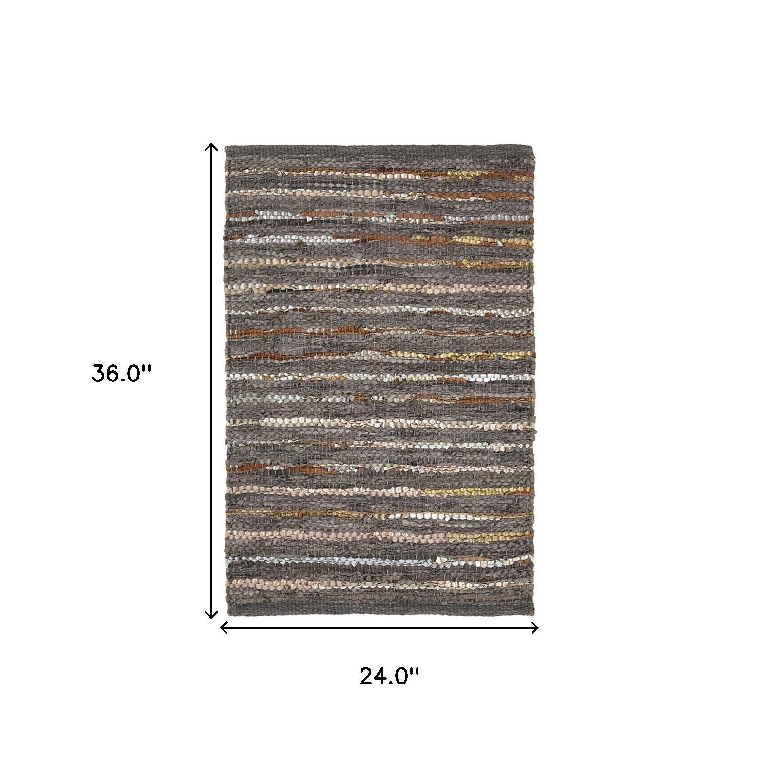 2' X 3' Fossil Striped Handmade Leather Area Rug