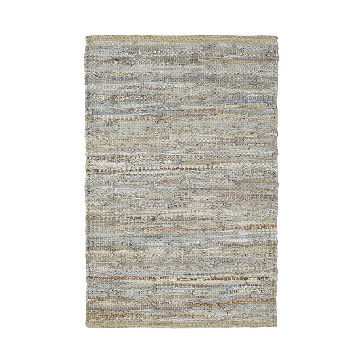 2' X 3' Oatmeal Striped Handmade Leather Area Rug