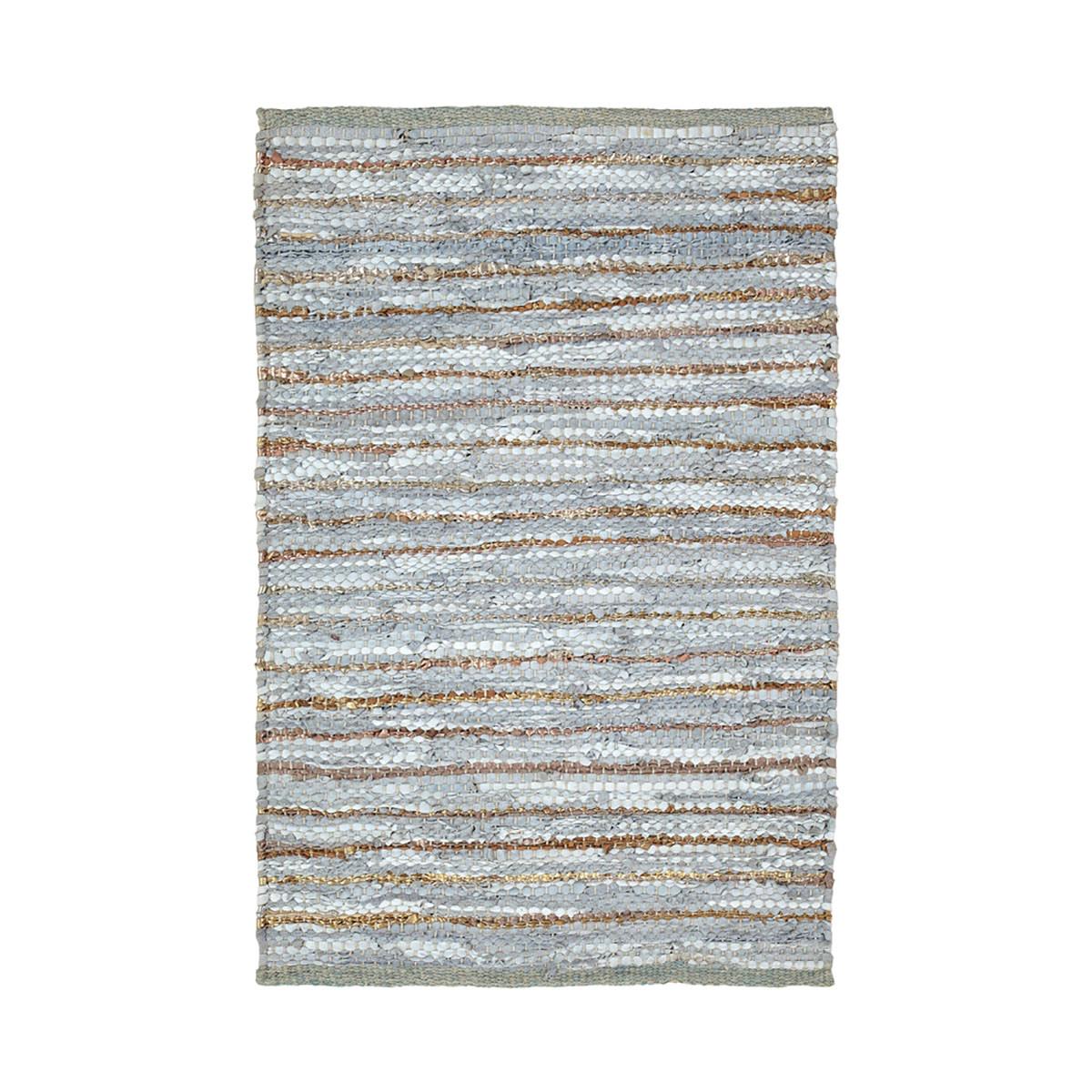 2' X 3' Smoked Grey Striped Handmade Leather Area Rug