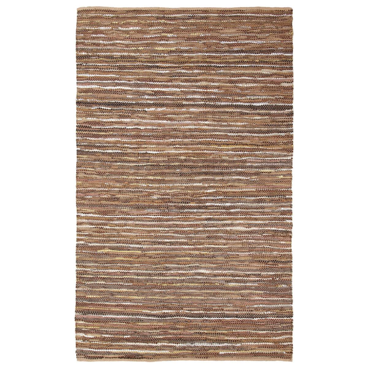 5' X 8' Rustic Earth Brown Striped Handmade Leather Blend Area Rug Default Title