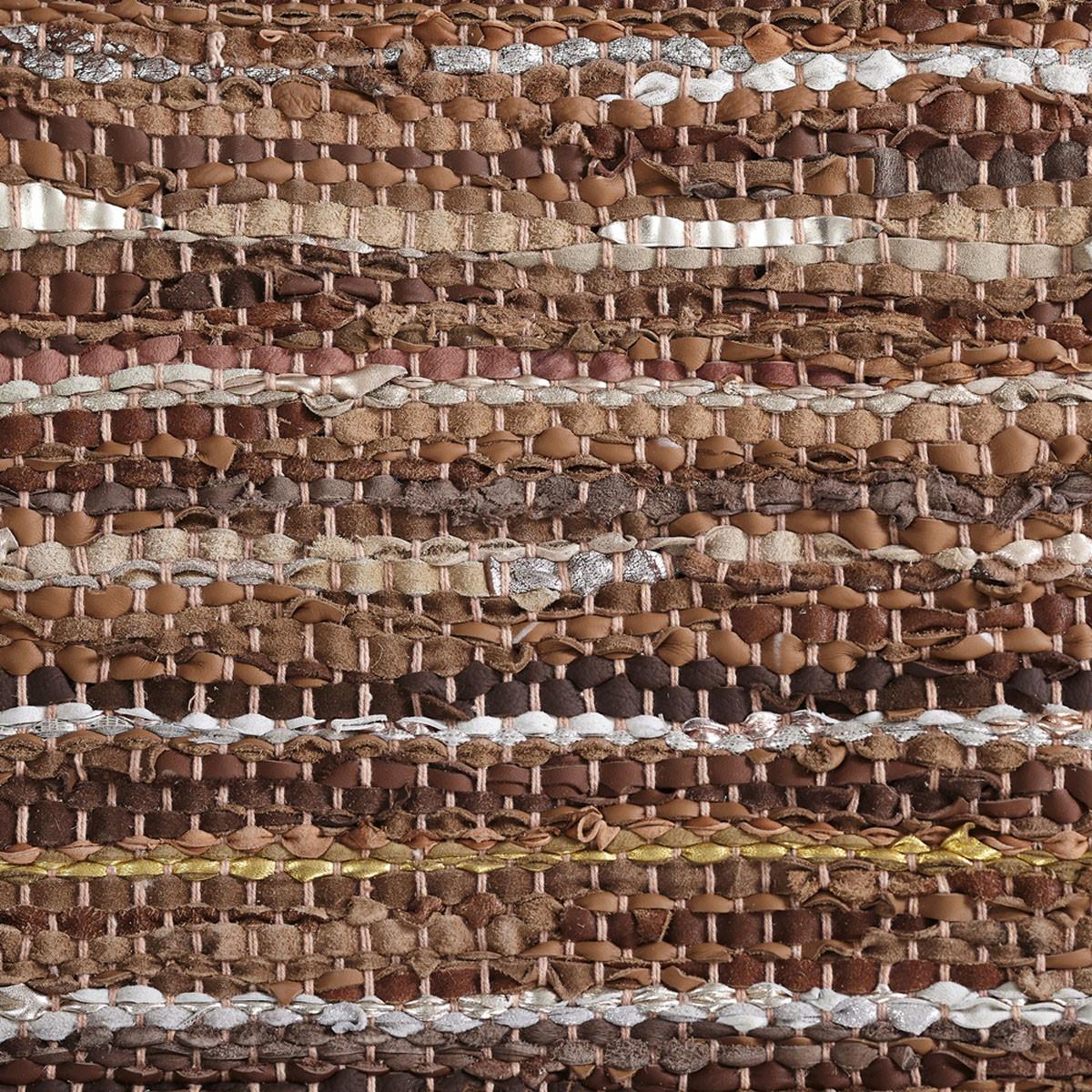 5' X 8' Rustic Earth Brown Striped Handmade Leather Blend Area Rug