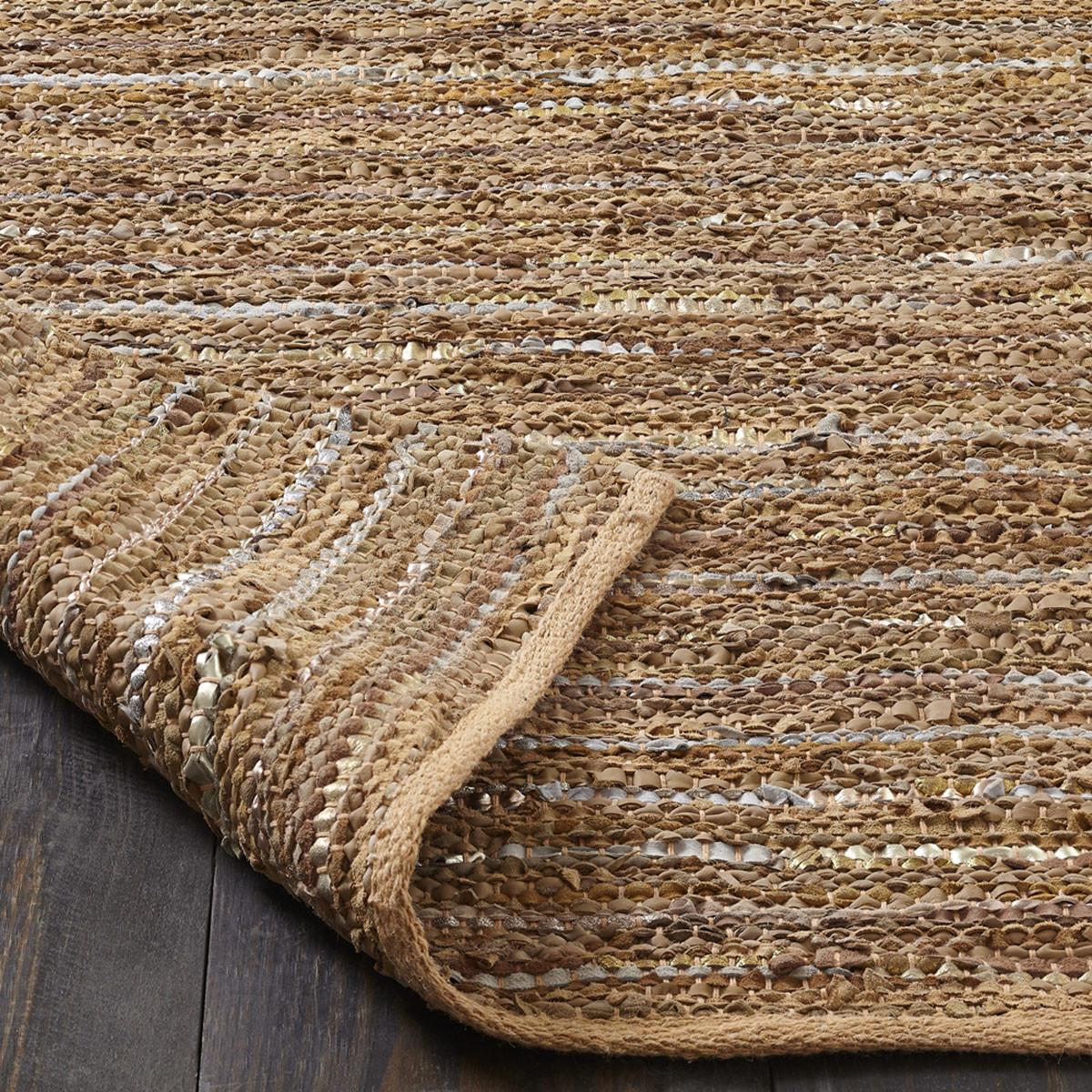 5' X 8' Camel Striped Handmade Leather Area Rug