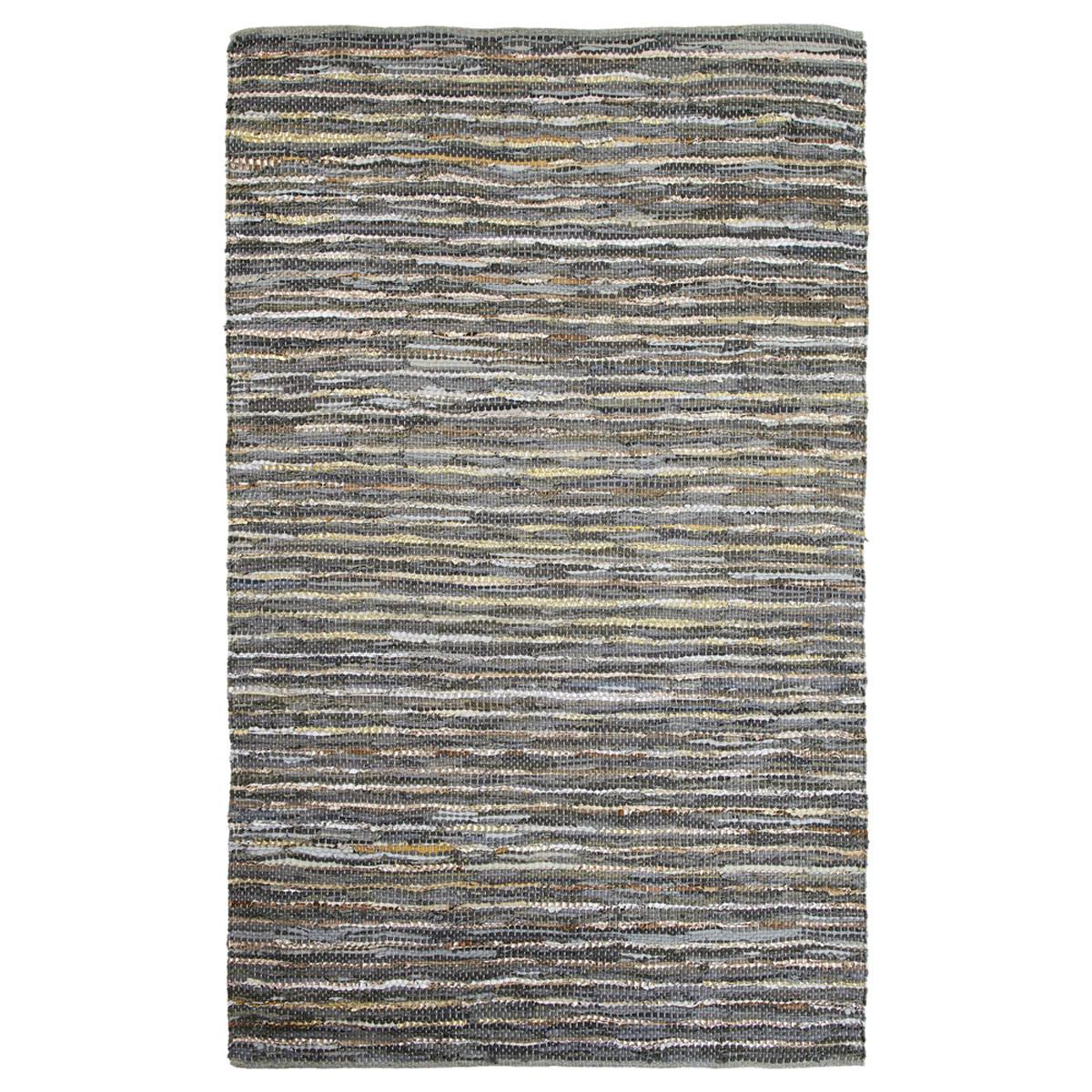 5' X 8' Dusty Grey Striped Handmade Leather Area Rug Default Title