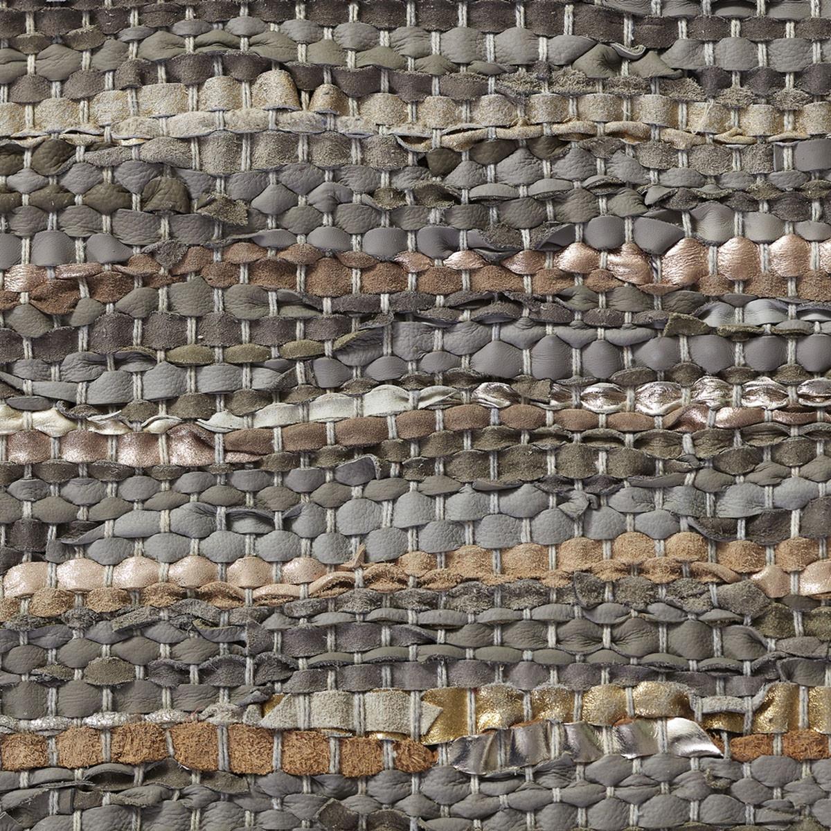 5' X 8' Dusty Grey Striped Handmade Leather Area Rug