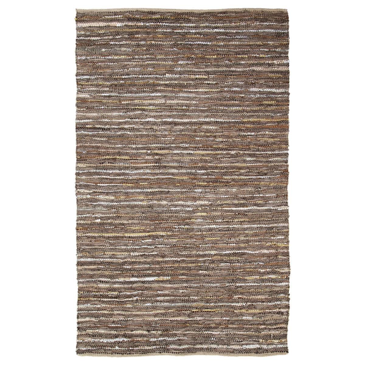 5' X 8' Desert Taupe Striped Handmade Leather Area Rug Default Title