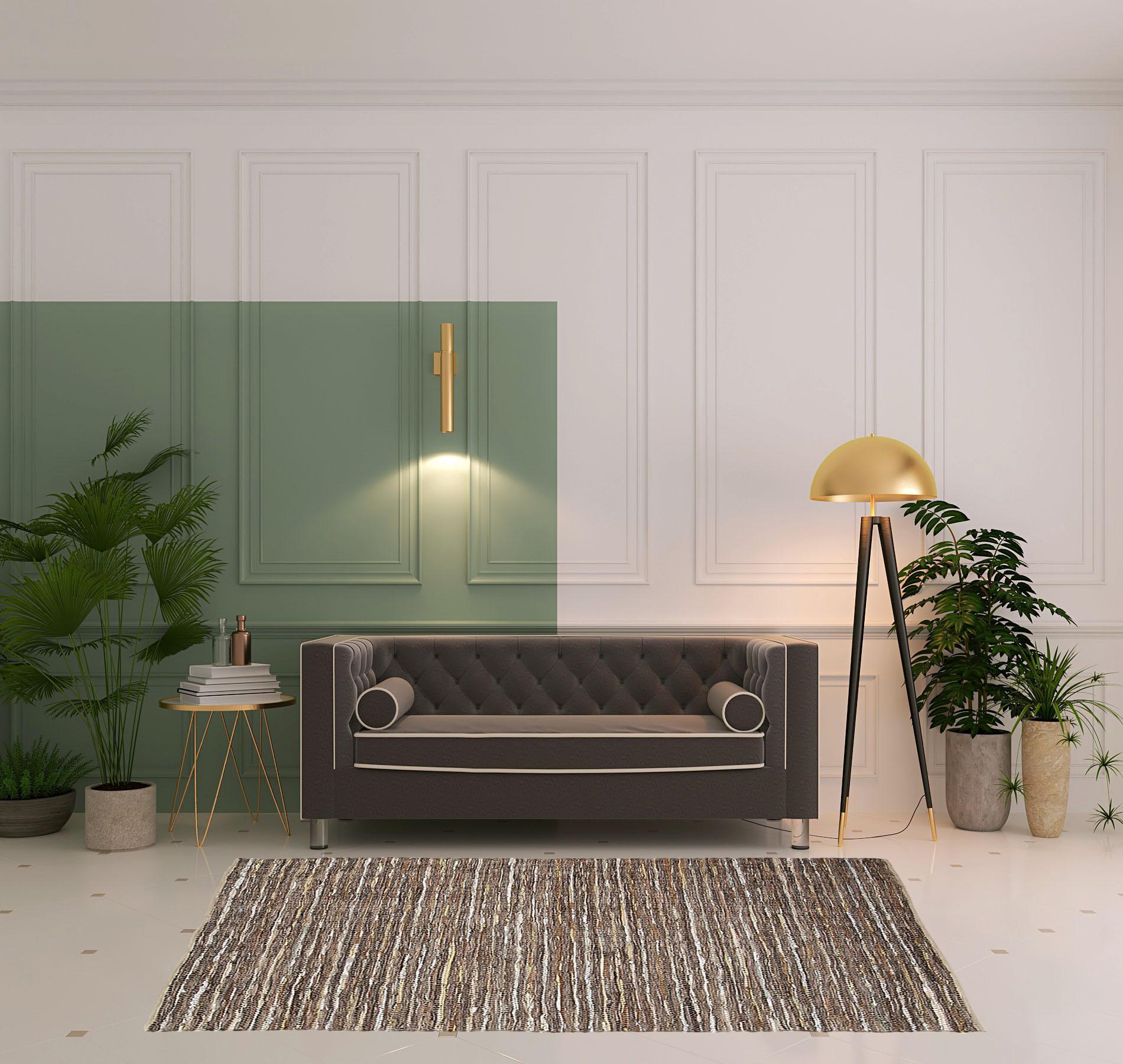 5' X 8' Desert Taupe Striped Handmade Leather Area Rug