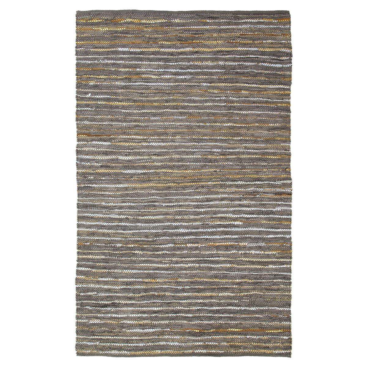 5' X 8' Fossil Striped Handmade Leather Area Rug