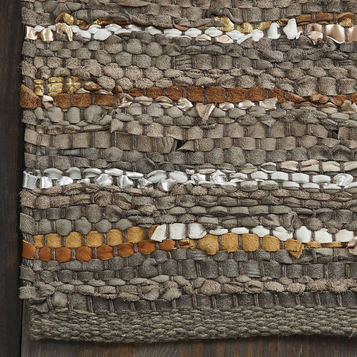 5' X 8' Fossil Striped Handmade Leather Area Rug