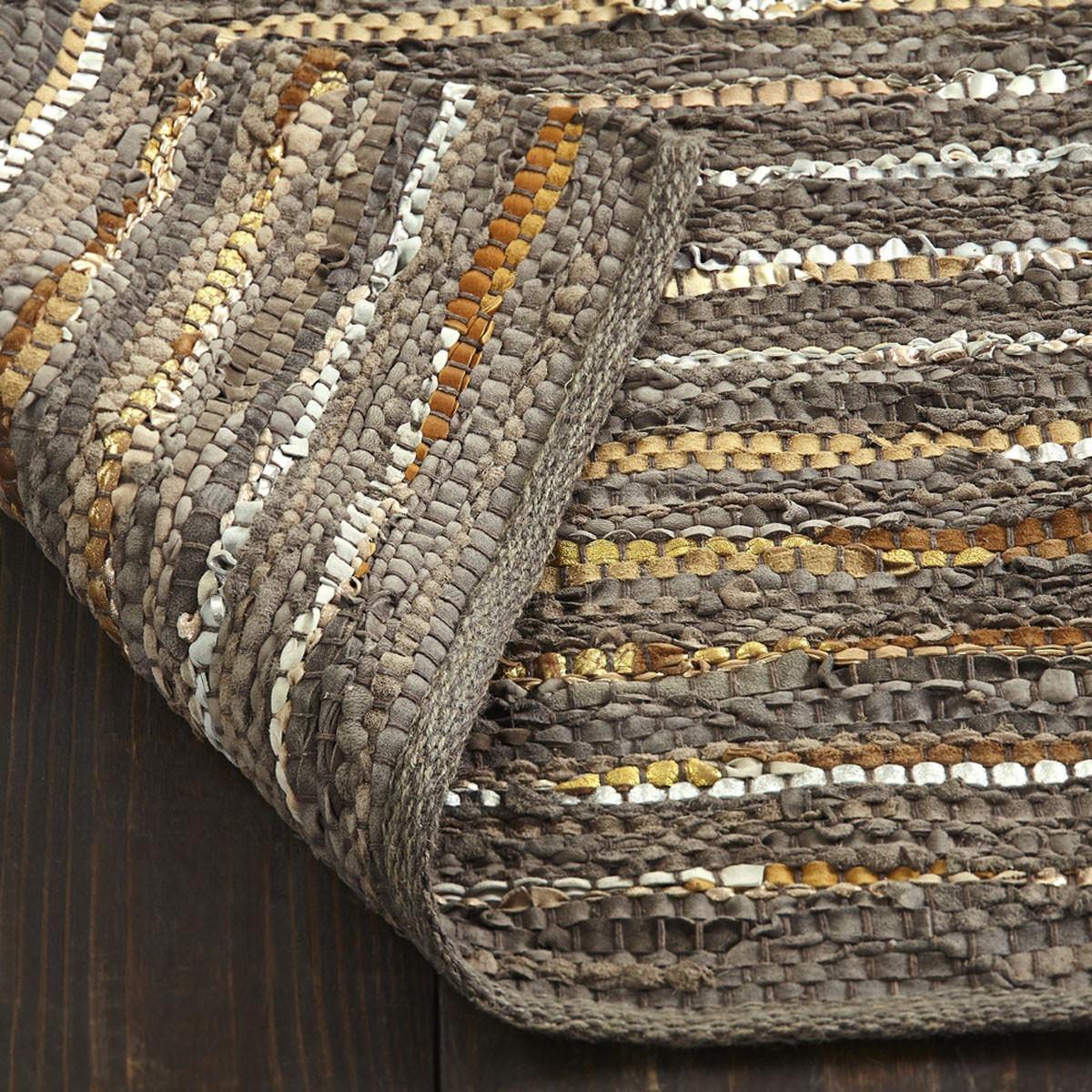 5' X 8' Fossil Striped Handmade Leather Area Rug