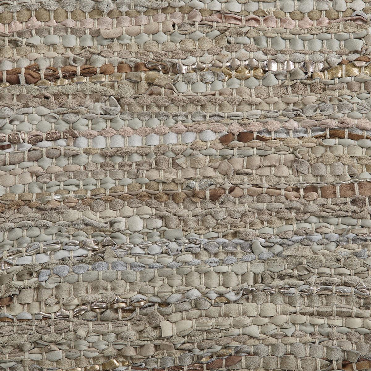 5' X 8' Oatmeal Striped Handmade Leather Area Rug