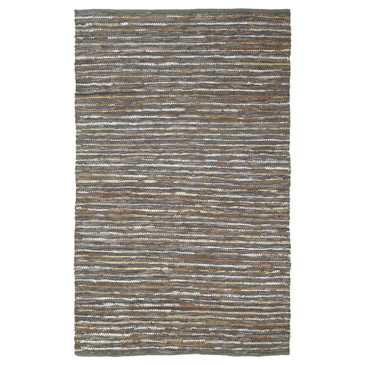 5' X 8' Steel Blue Striped Handmade Leather Area Rug