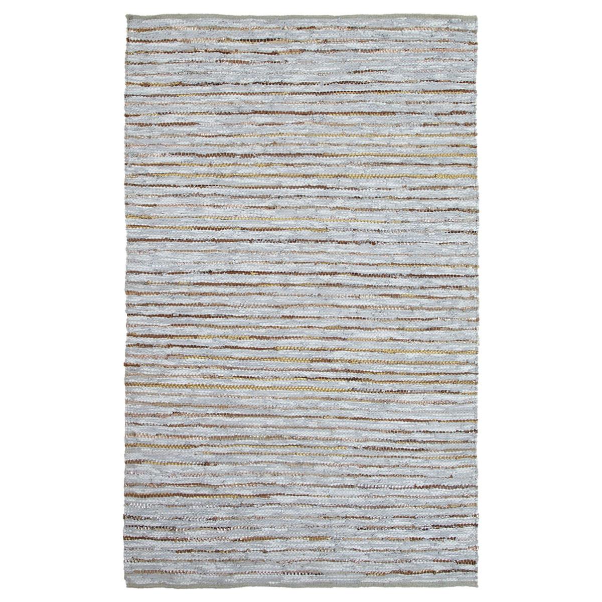 5' X 8' Smoked Grey Striped Handmade Leather Area Rug Default Title