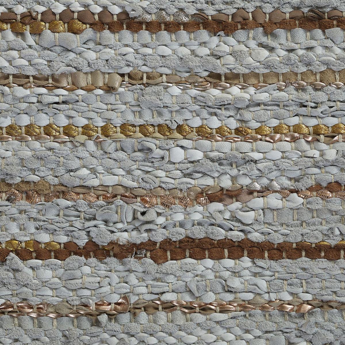 5' X 8' Smoked Grey Striped Handmade Leather Area Rug