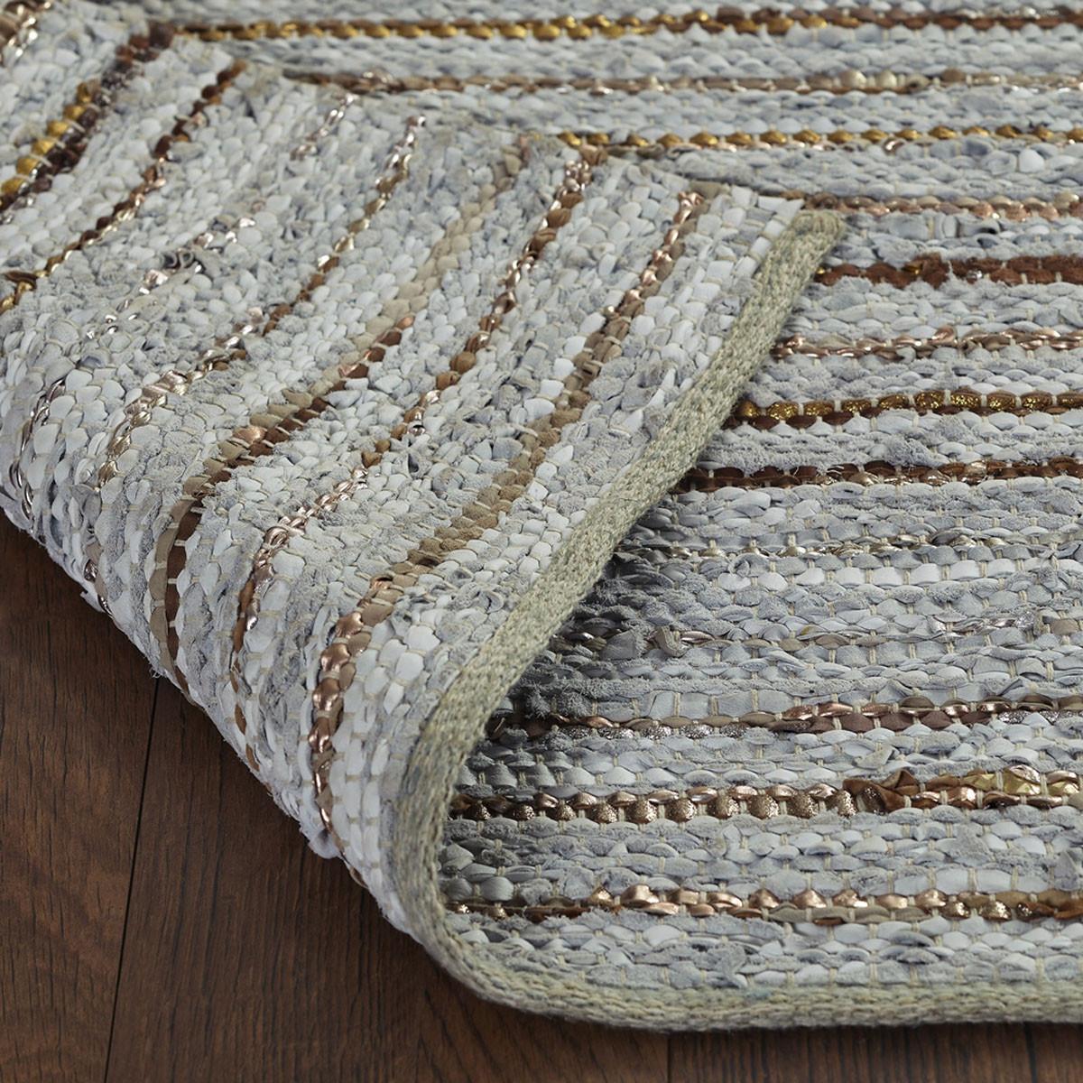 5' X 8' Smoked Grey Striped Handmade Leather Area Rug