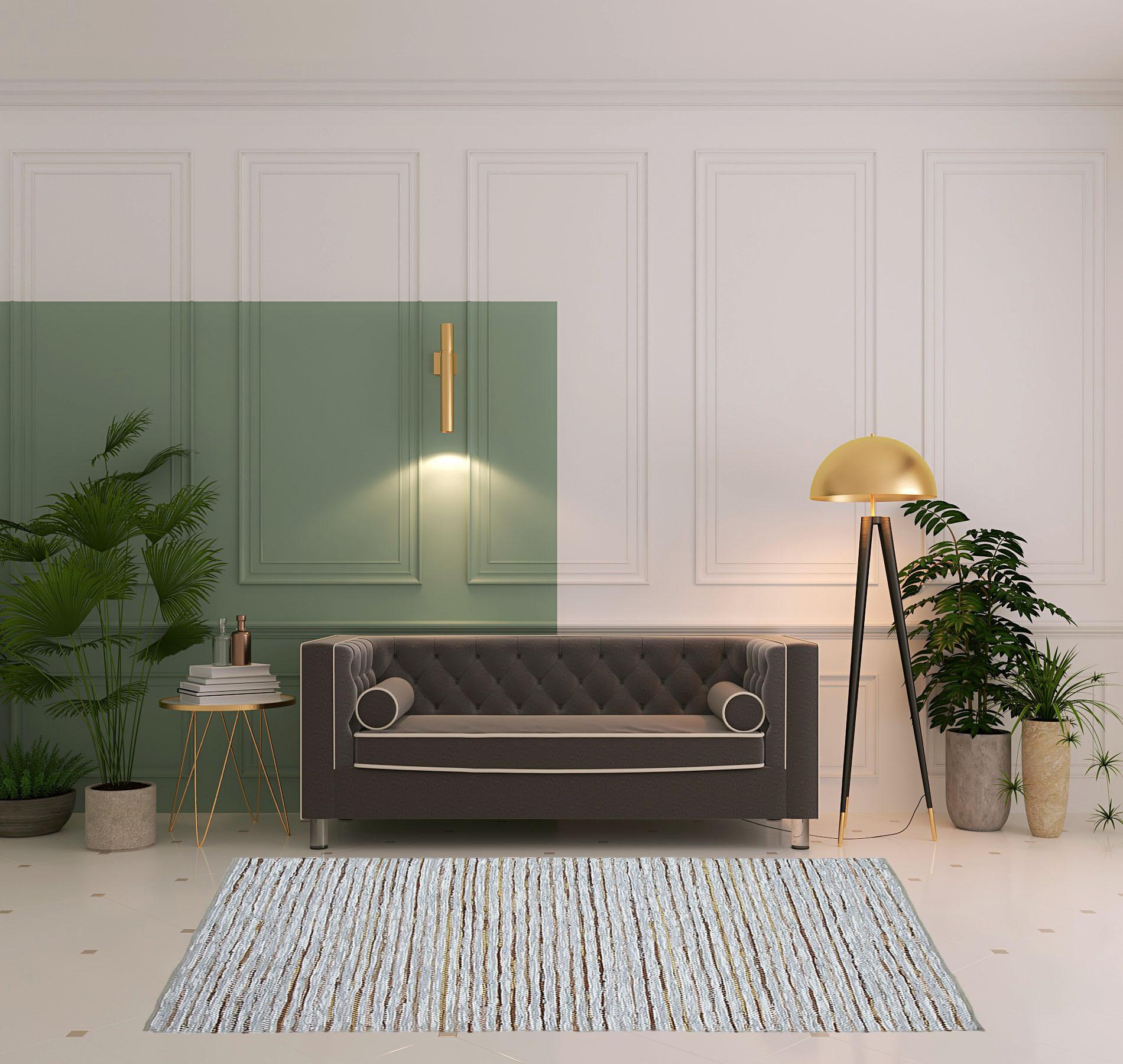 5' X 8' Smoked Grey Striped Handmade Leather Area Rug