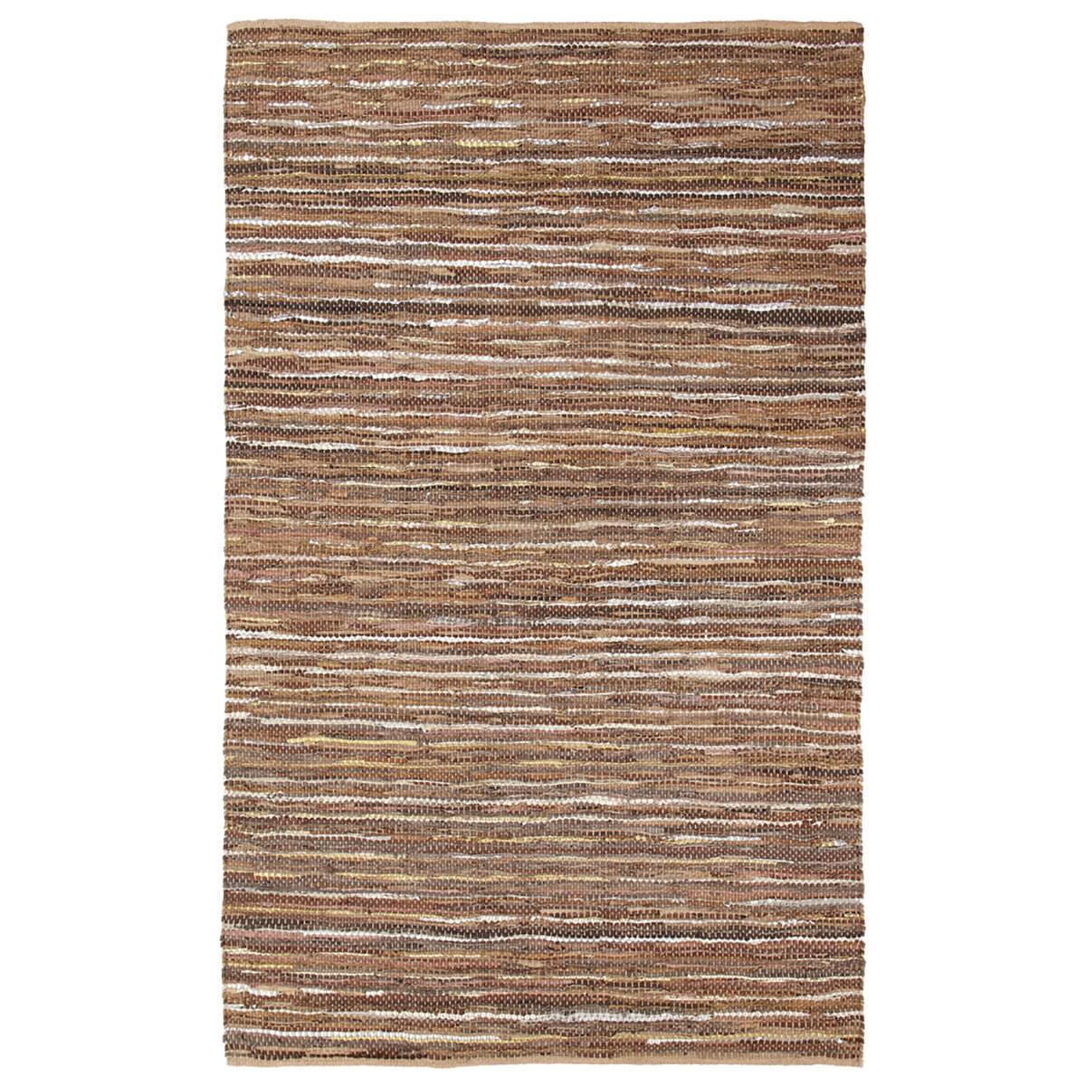 8' X 10' Baked Clay Striped Handmade Leather Area Rug Default Title