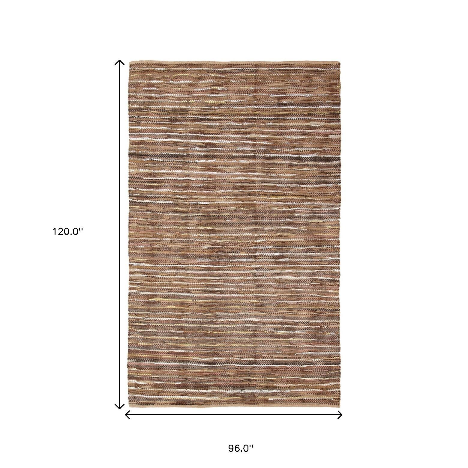 8' X 10' Baked Clay Striped Handmade Leather Area Rug