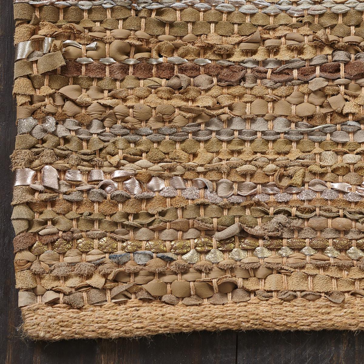 8' X 10' Camel Striped Handmade Leather Area Rug