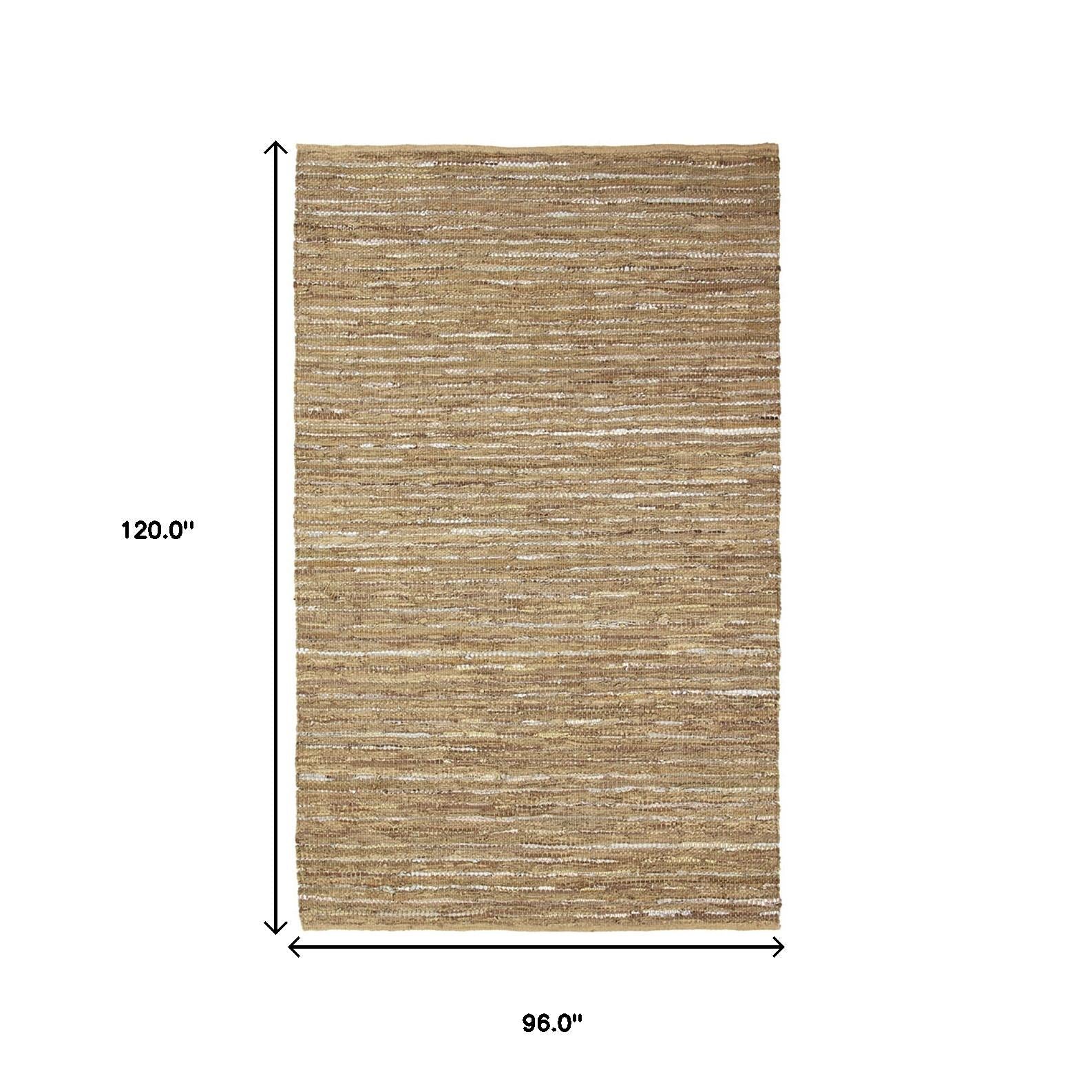 8' X 10' Camel Striped Handmade Leather Area Rug