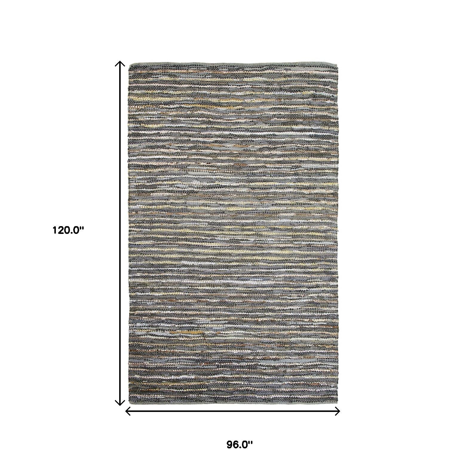 8' X 10' Dusty Grey Striped Handmade Leather Area Rug Default Title