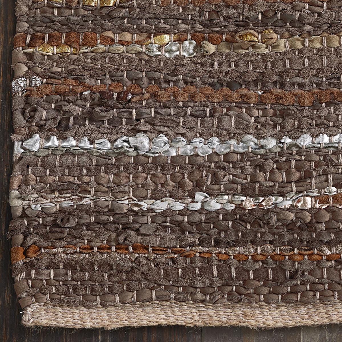 8' X 10' Desert Taupe Striped Handmade Leather Area Rug