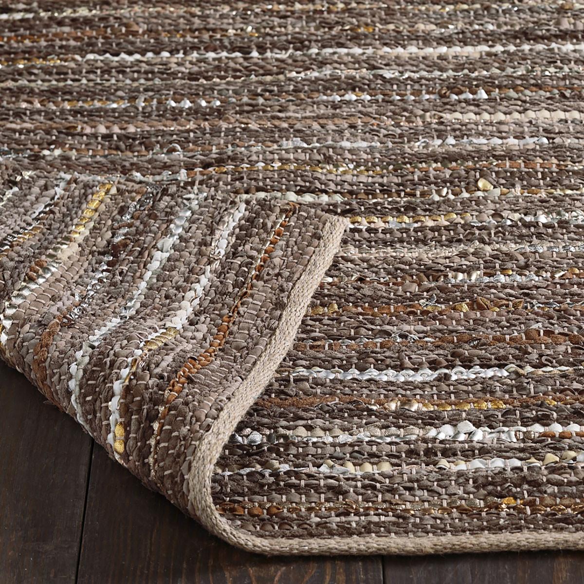 8' X 10' Desert Taupe Striped Handmade Leather Area Rug