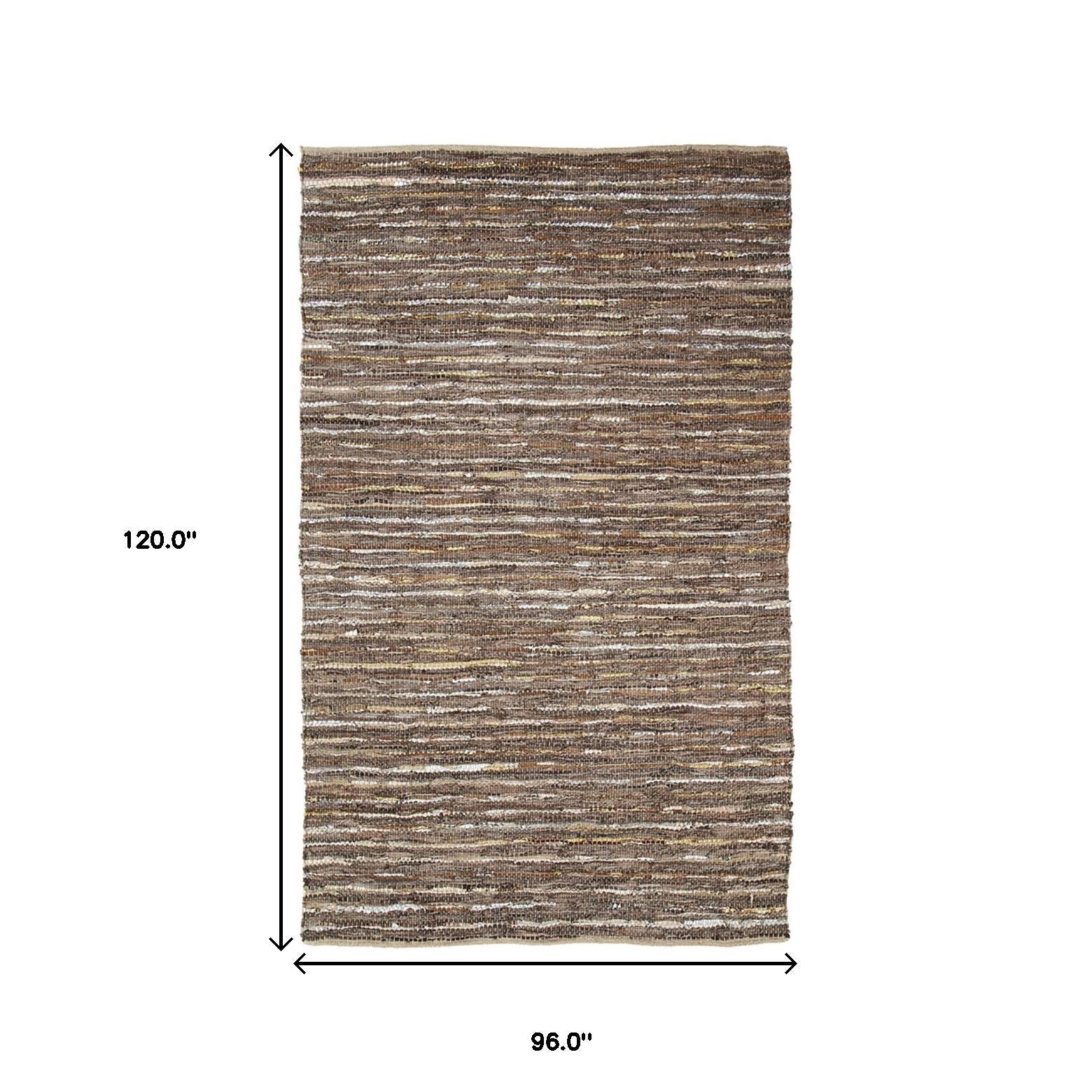 8' X 10' Desert Taupe Striped Handmade Leather Area Rug