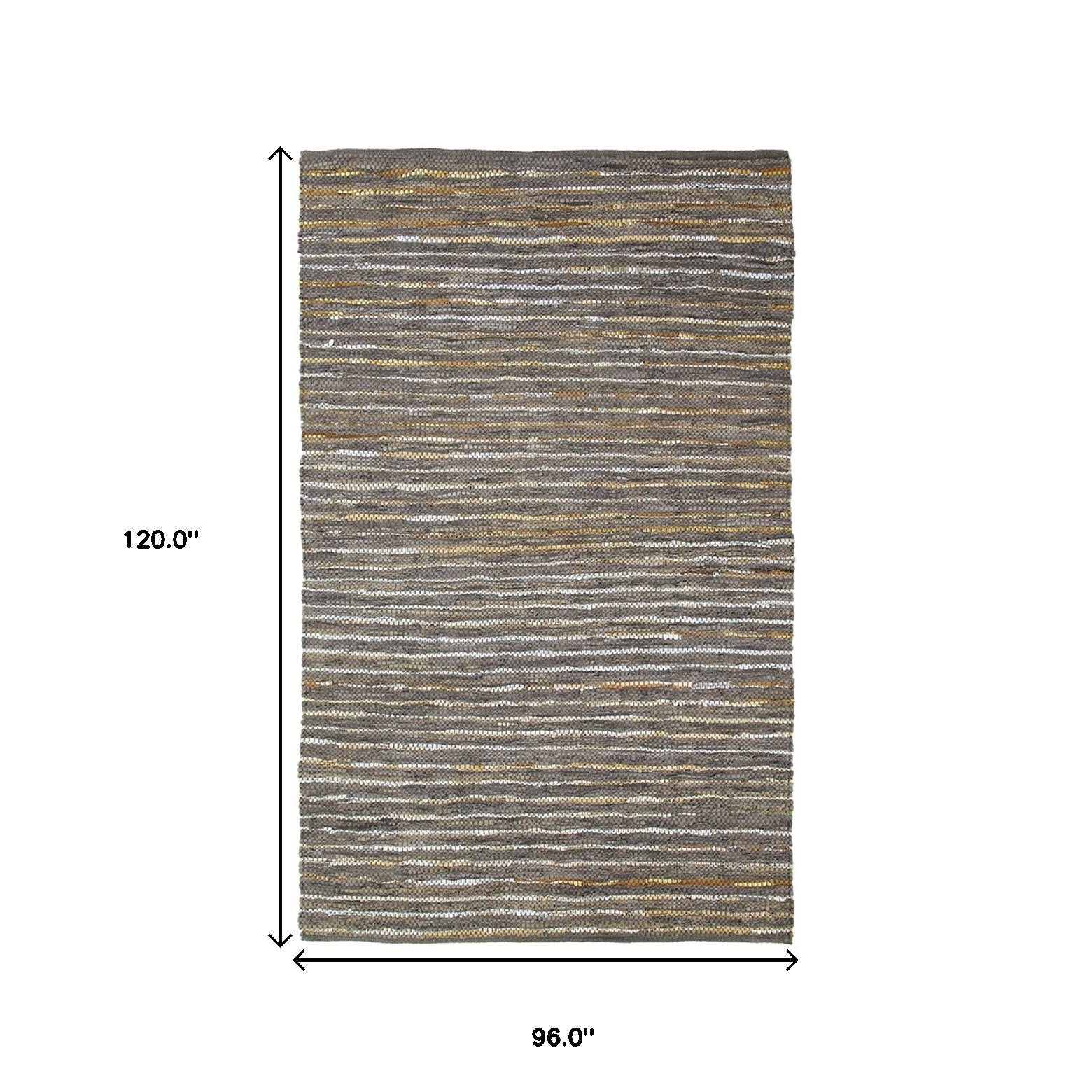 8' X 10' Fossil Striped Handmade Leather Area Rug Default Title