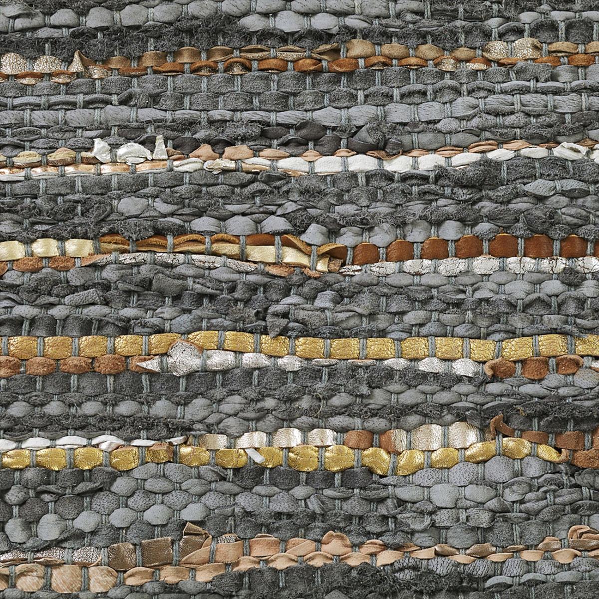 8' X 10' Steel Blue Striped Handmade Leather Area Rug