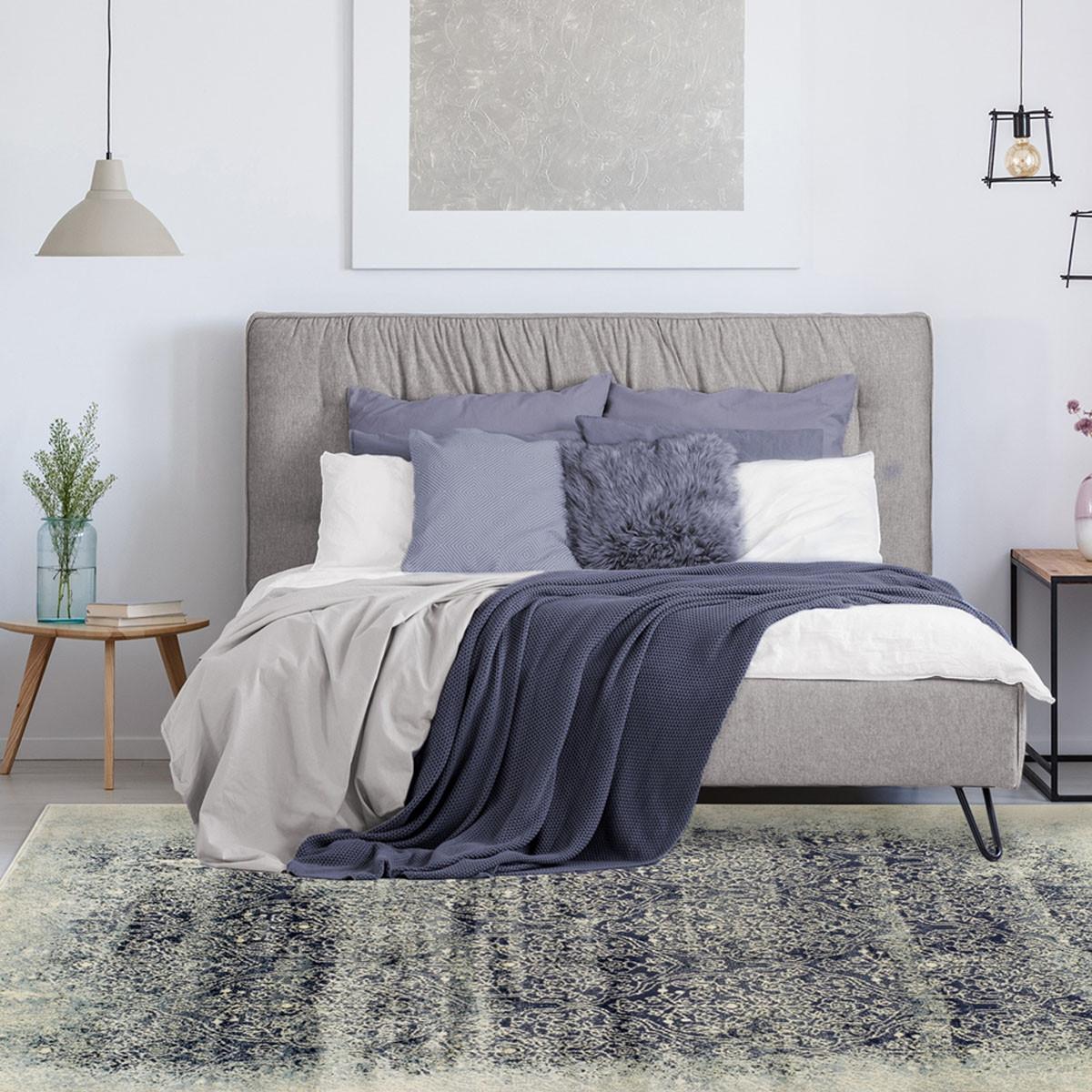 5' X 8' Navy Blue Medallion Stain Resistant Area Rug