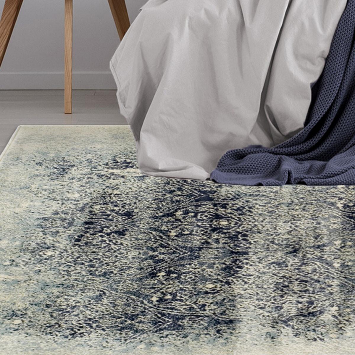 5' X 8' Navy Blue Medallion Stain Resistant Area Rug