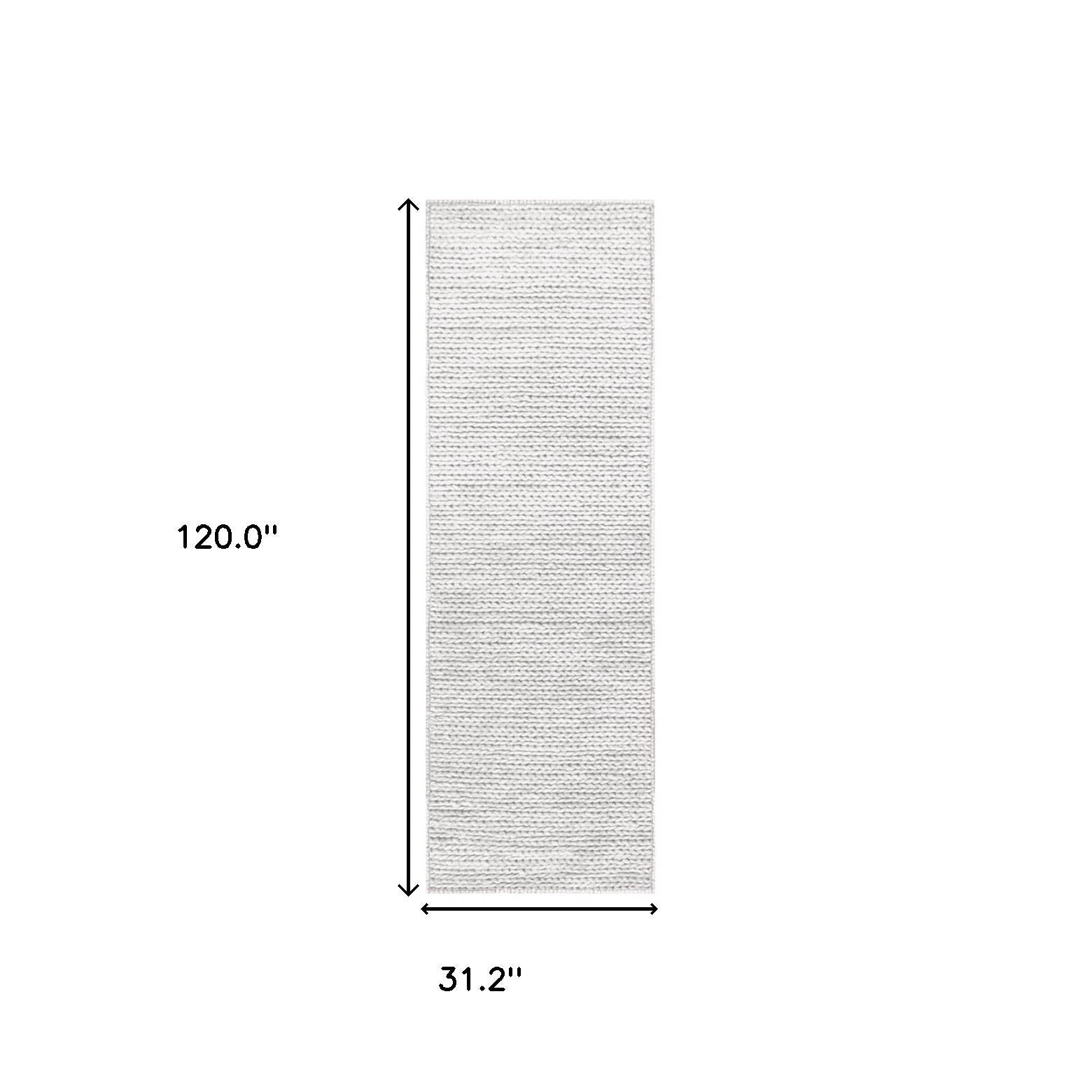 10' Light Grey Wool Handmade Stain Resistant Runner Rug