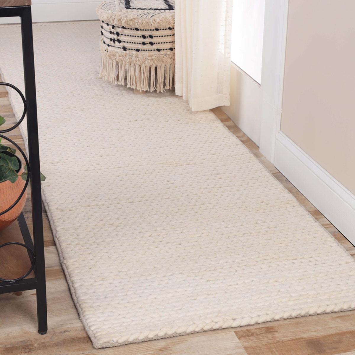 10' Off White Wool Handmade Stain Resistant Runner Rug