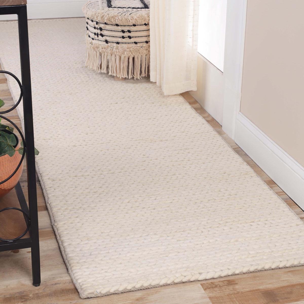 8' Off White Wool Handmade Stain Resistant Runner Rug