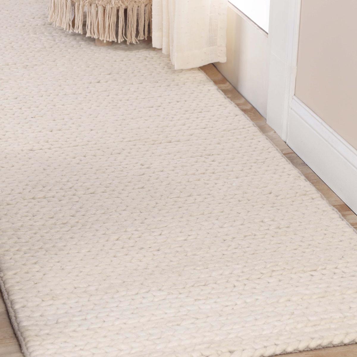 8' Off White Wool Handmade Stain Resistant Runner Rug