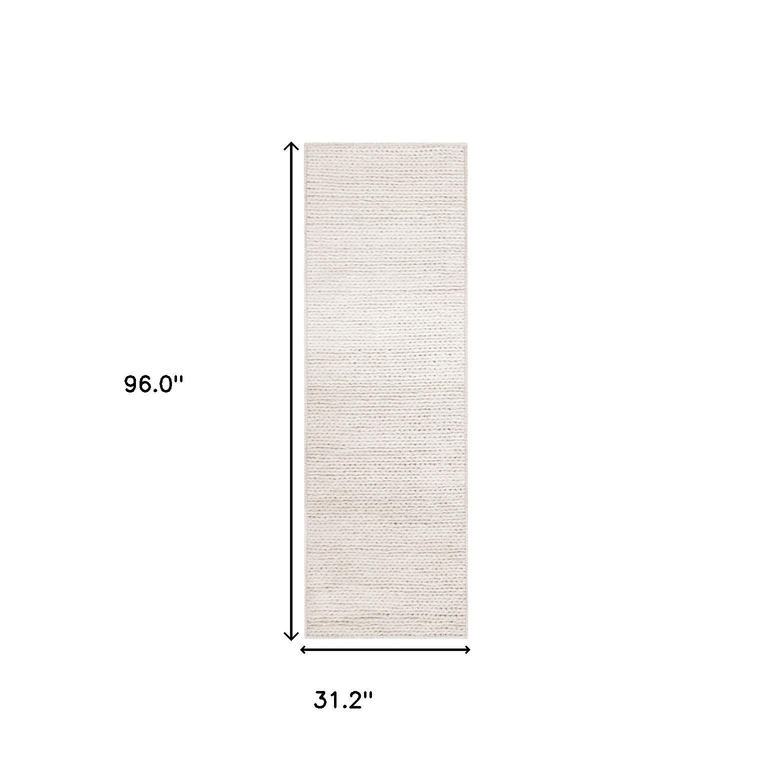8' Off White Wool Handmade Stain Resistant Runner Rug