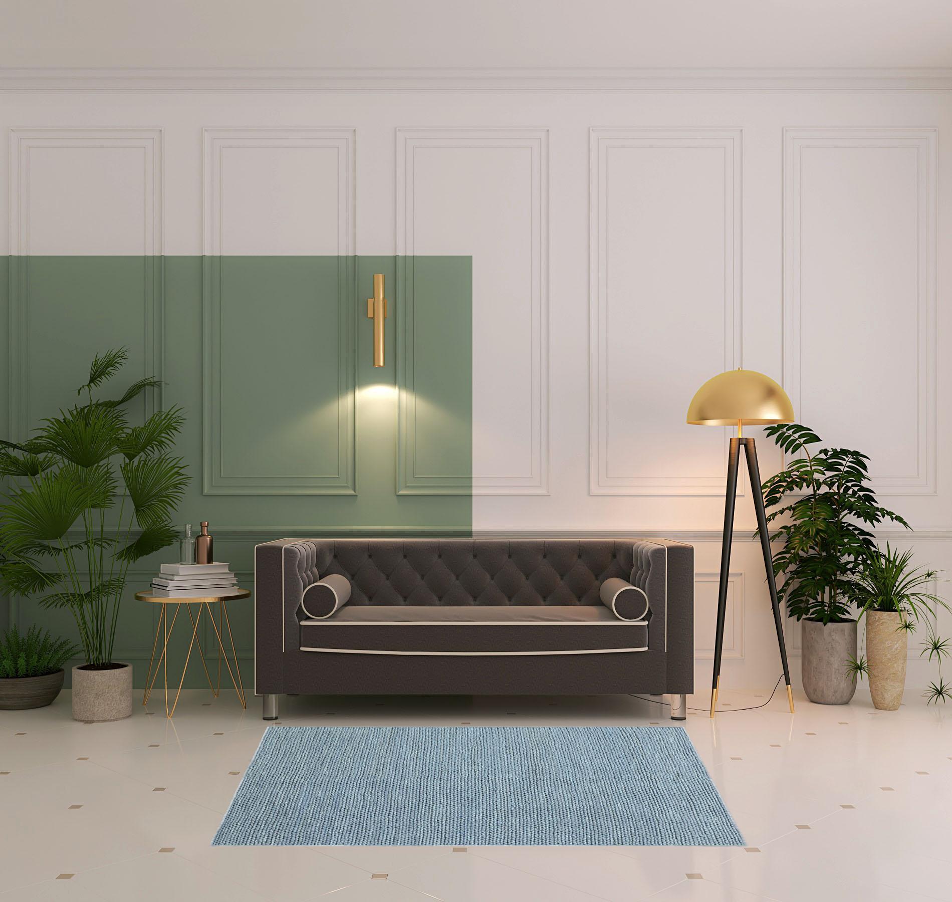 4' X 6' Light Blue Wool Handmade Stain Resistant Area Rug