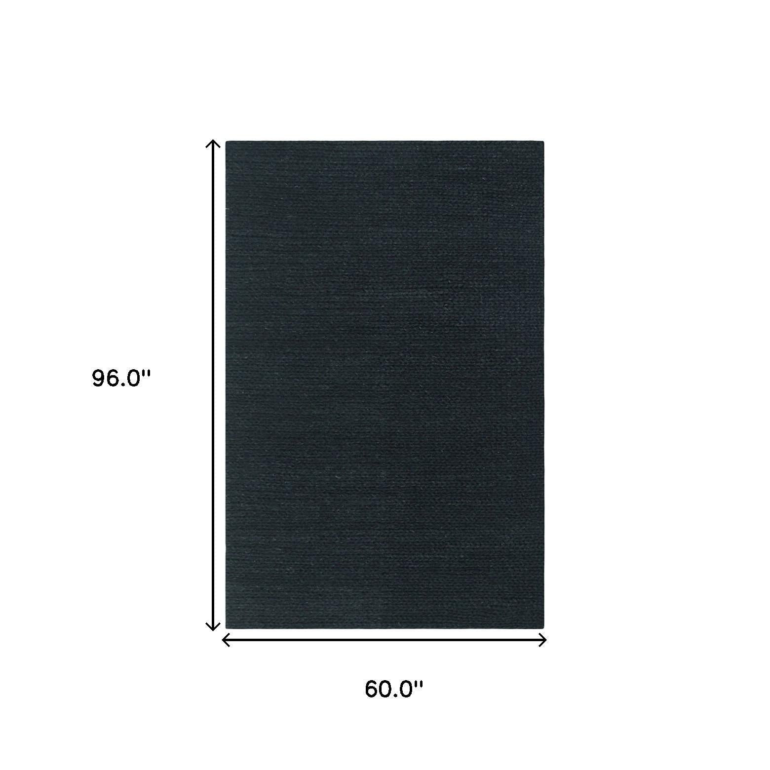 5' X 8' Black Wool Handmade Stain Resistant Area Rug